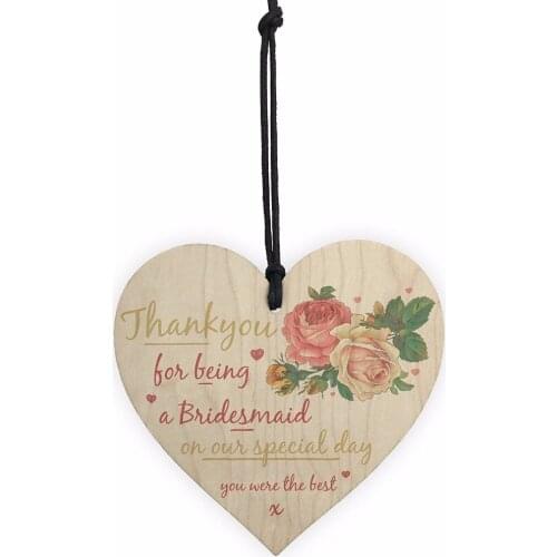 Meijiafei Thank You For Being A Bridesmaid Wooden Hanging Heart Wedding Favour Sign Plaque Keepsake