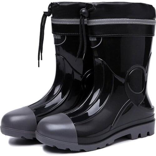 Fashion Mens Rain Boots Mid-tube Wear-resistant Adult Rainboots Waterproof Non-slip Work Shoes Outdoor Thicken Warm Men Boots