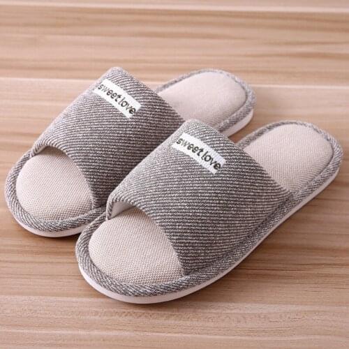 Mens Winter Cotton Slipper Male Hemp Striped Casual Slippers Comfortable Non-slip Indoor Men Shoes Home Bedroom Men Slipper