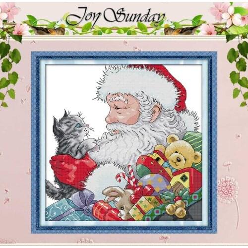 Santa and Kitten Patterns Counted Cross Stitch 11CT 14CT Printed Canvas Cross Stitch Set Wholesale Chinese Embroidery Needlework