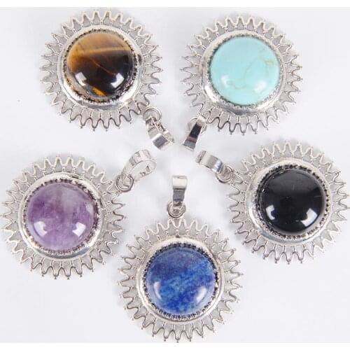 New Design Necklaces & Pendants Sun Moon Pendant with Necklace Natural Stones 16 Colors Choice Healing Balance Jewelry D155