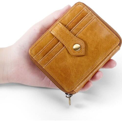 New RFID Anti-theft Brush Purse Leather Small Retro Oil Wax Leather Coin Loose Wallet Multi-card Position Genuine Leather Wallet