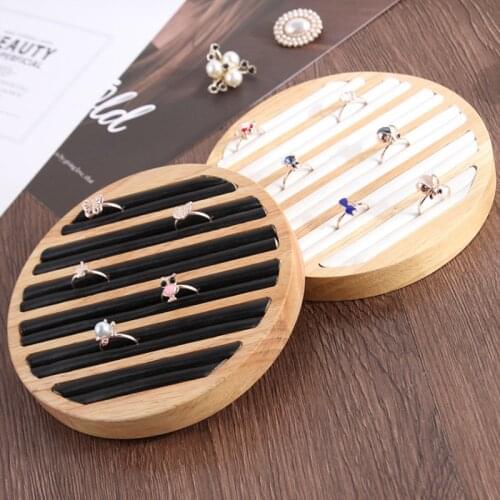 Wood+PU Ring Display Holder Wood Jewelry Display Stand Jewellery Ring Stand Organizer Counter Exhibit Storage Jewelry Tray/box