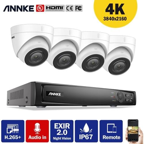 ANNKE 8CH 4K POE Network Video Security System 8MP H.265+ NVR With 4pcs 8MP Audio in Weatherproof IP Camera CCTV Security Kit