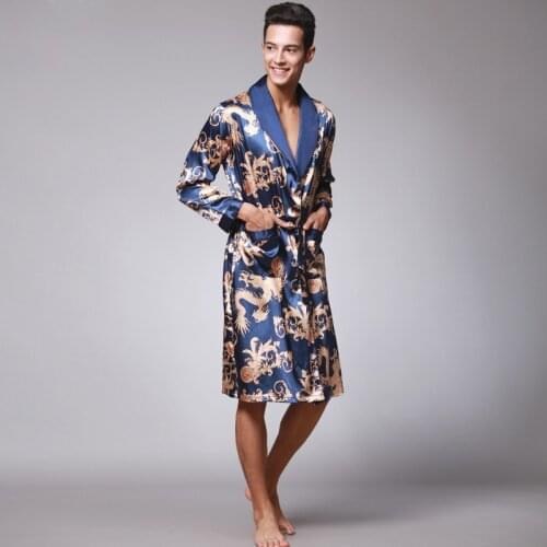 Silk Ice Dragon Phoenix Long sleeve mens Fashion taste pajamas robe Bathrobe Home wear