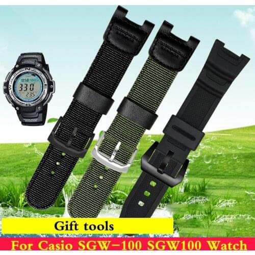 Silicone Strap Nylon Band for SGW-100 SGW100 Stainless Steel Buckle Waterproof Men Sport Replace Bracelet Watch Accessory