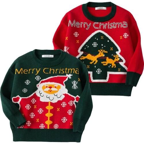 Santa Boys Sweaters Christmas Cotton Blend Girls Knitted Wear Xmas Tree Childrens Pullover Kids Winter Clothes