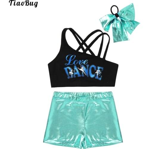 TiaoBug Summer 3Pcs Kid Girl Swimming Dance Outfit Asymmetrical Shoulder Straps Cross At Rear Letter Print Swimsuit Swimwear