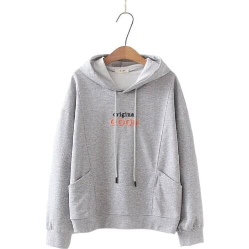 Letter Embroidery Drawstring Hoodies Pocket Hooded Sweatshirt Women 2021 Winter Full Sleeve Korean Fashion Female Tops