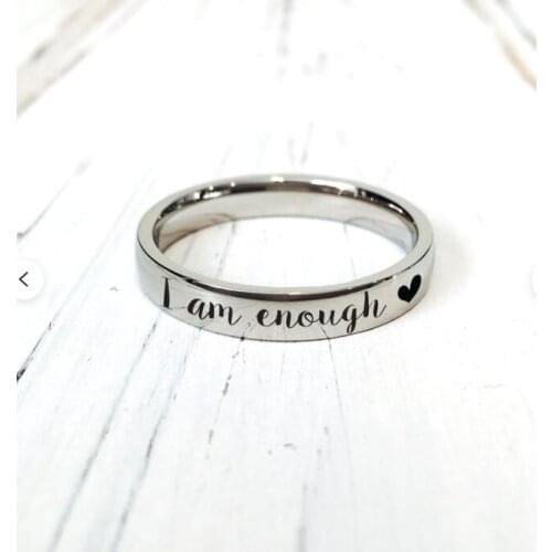 I Am Enough Stainless Steel Ring Suicide Depression Awareness Pause Ring Inspiration Jewelry Strength Gift YLQ7900