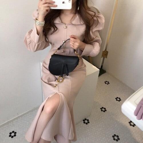 ZAWFL Women spring Vintage Sashes mermaid Party Dress Long Sleeve Sexy Solid Elegant french style Dress 2021 New Dress