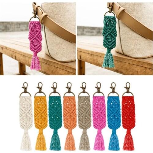 Tassel Macrame Keychains for Women Boho Handmade key Holder Keyring Macrame Bag Charm Car Hanging