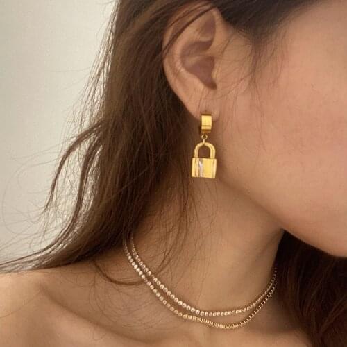 Jewelry for Unisex 2020 Trend 18k Gold Lock Charm Hoop Earrings for Men Small Stainless Steel Women Earrings 925 Silver Needle