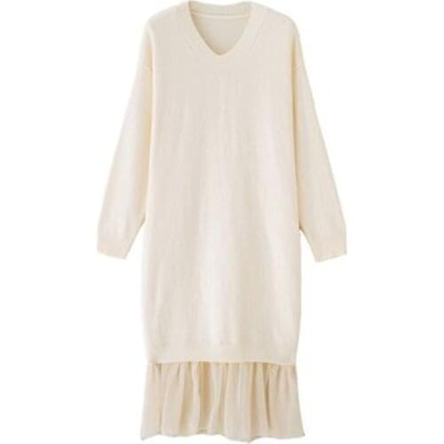 2021 New Arrivals Womens Long Dress Spring Autumn Loose Patchwork Lady Bottoming Casual Female Knitted Pleated Dresses Vestido