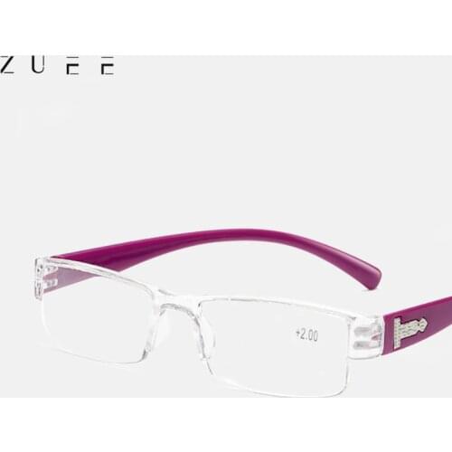 ZUEE Fashion Transparent Reading Glasses Prescription Men Women Clear Lens Half Frame Presbyopic Eyewear Ultra-light Glasses