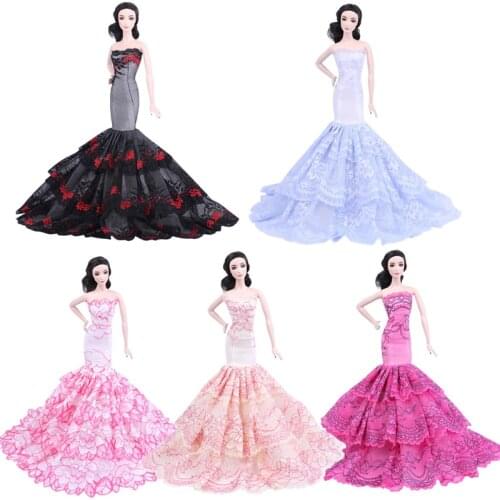1/6 BJD Doll Dress Princess Mermaid Vestido Wedding Party Gown Fashion Fishtail Off-Shoulder Clothes for Barbie Accessories Toy