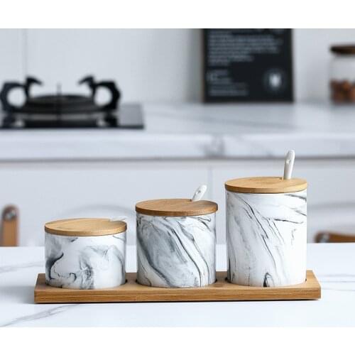 1 Pc Marble Pattern Ceramic Chopstick Holder Seasoning Jar Kitchen Storage