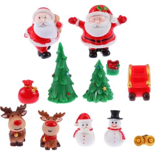 12pcs Christmas Micro-landscape Ornaments Christmas Mini Desktop Ornaments Creative Christmas Resin Crafts Mini Santas Snowman E