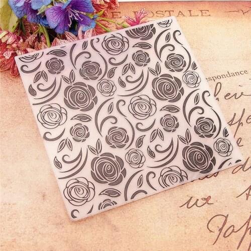 15*15cm Black roses Embossing folders Plastic bump Scrapbooking DIY Template Fondant indentation Cake Photo Album Card Makin