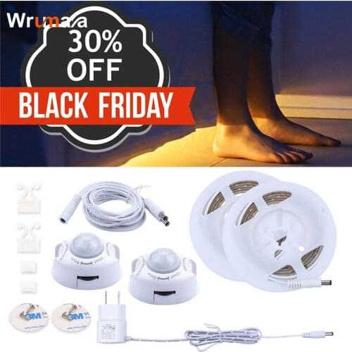 Wrumava 2pcs Motion Activated Under Bed Light Warm White 3000K LED Motion Sensor Bedside Waterproof Light Strip