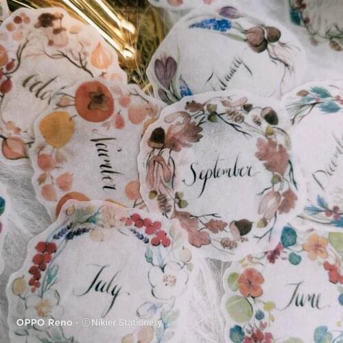 24 PCS Cute Color Flower Photo Frame\Month\Calendar Sulfuric Acid Sticker Schedule DIY Ablum Diary Scrapbooking label Stationery