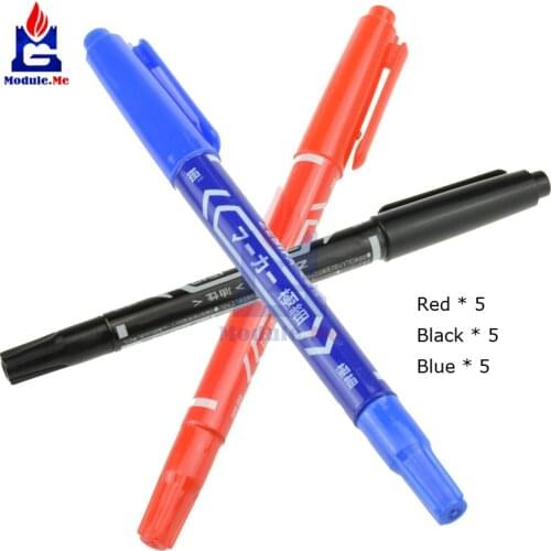 3SETS 15PCS CCL Anti-etching Circuit Board Ink Marker Double Pen For DIY PCB Repair CCL Printed Circuit Diagram Blue Black Red
