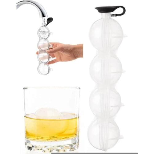 4 Cavity Ice Cube Maker Form For Ice Flexible Silicone Whiskey Cocktail DIY Round Ice Ball Ice Grid Party For Bar Kitchen Tool
