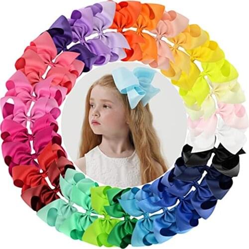 6 Inch 20Pieces/Lot Hot Sale Colorful Solid Big Hair Bows With Clip For Girl Hairpins Kids Hair Accessories Hairclips Best Gifts