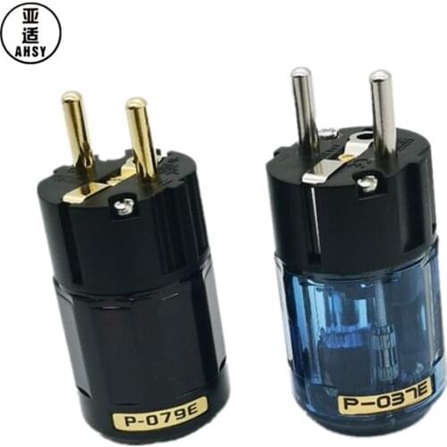 Ahsy p-079e gilded suit p-037e rhodium-plated EU power plug IEC copper HiFi plug power cord contact Eckers
