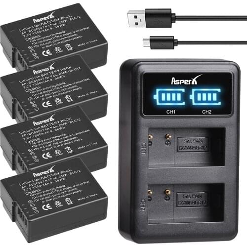 4PCS DMW-BLC12 BLC12PP BLC12E DMW BLC12 Batteries + LED Dual Charger for Panasonic Lumix FZ1000,FZ200,FZ300,G5,G6,G7,GH2,DMC-GX8