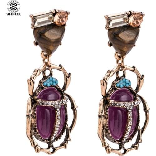 SHIFEEL New Arrival Occident Fashion Brand Style Rhinestone Acrylic Beads Animal Insect Beetle Earrings Bohemia Long Pendients