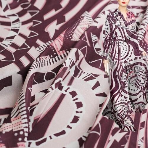 White waxberry 12momme geometry abstract printed 100% silk crepe de chine summer dress DIY clothes fabric Freeshipping