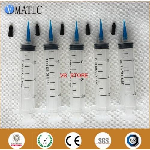 Free Shipping Non Sterilized 6 Pcs Liquid Syringes 30ml/cc 22 Gauge With Glue Dispensing Needle Tips & Syringe Caps/Stopper