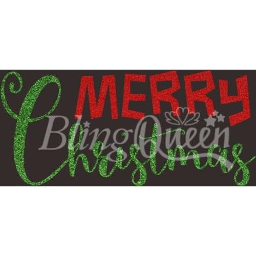 BlingQueen 12PCS/LOT Glitter Hot Fix Iron On Heat Transfers Christmas Design, MERRY + Christmas 2pieces set