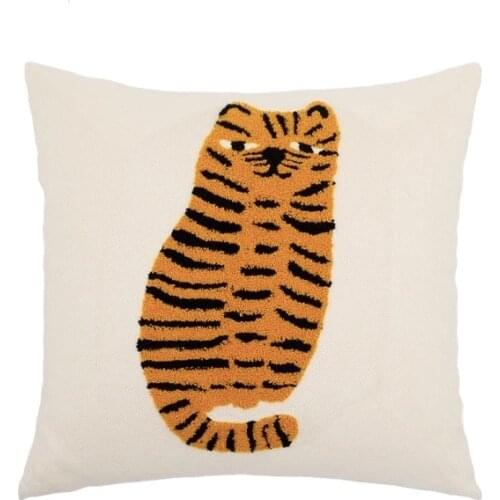 DUNXDECO Little Tiger Embroidered Cute Couch Cushion Cover Decorative Pillow Case Luxury Art Home Simple Cozy Sofa Chair Coussin