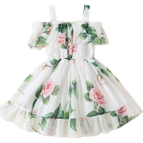 Kids Baby Girls Fashion Off Shoulder Floral Print Dress Stylish Dress for Children Girls