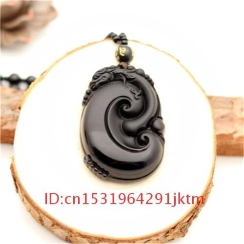 For Natural Ruyi Jewelry Pendant Jade Black Fashion Beads Women Gifts Obsidian Charm Amulet Necklace Chinese