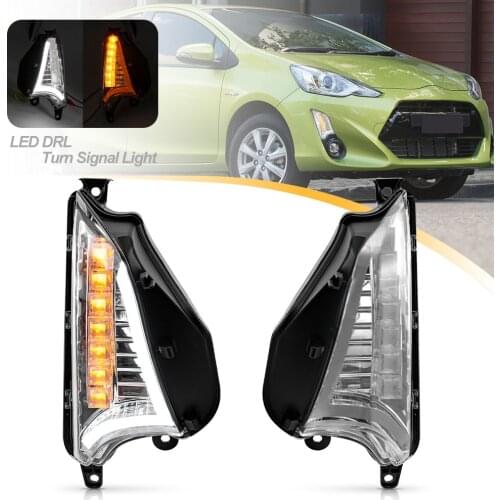 2Pcs White/Amber Switchback LED Daytime Running Lights Turn Signal Indicators For Toyota Prius C Facelift NHP10 2015 2016 2017