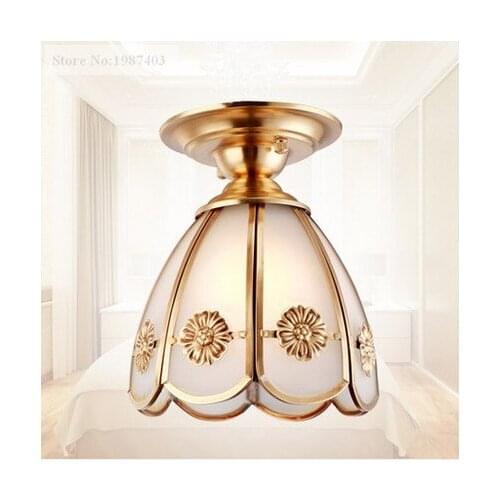 European vintage copper&froste glass Ceiling lights Handwork soldering E27 LED lamp for porch&pavilion&stairs&bar BRSXDD002