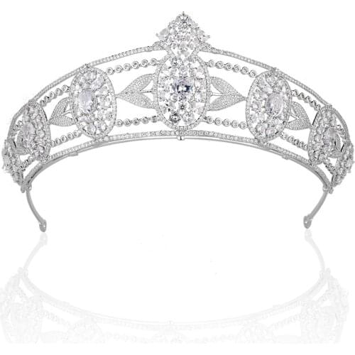 EYER New Arrival Sparkly Cubic Zircon Wedding Evening Tiaras And Crown Women Bridal Hair Accessories Quinceanera Pageant Tiara