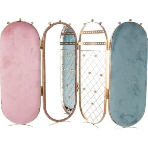 Flannel Metal Earrings Studs Display Rack Folding Screen Earring Jewelry Display Stand Holder Storage Box