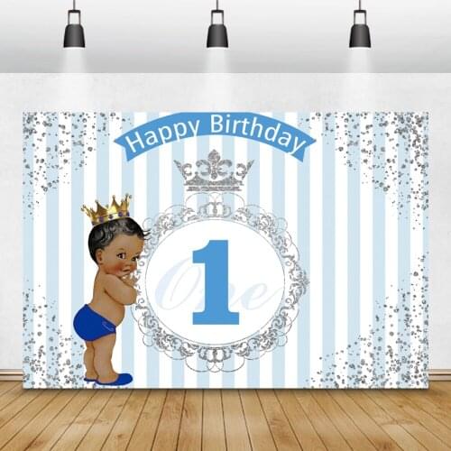Happy 1st Birthday Baby Shower Crown Blue Strips Photophone Photozone Photo Backdrops For Prince Customized Photo Backgrounds