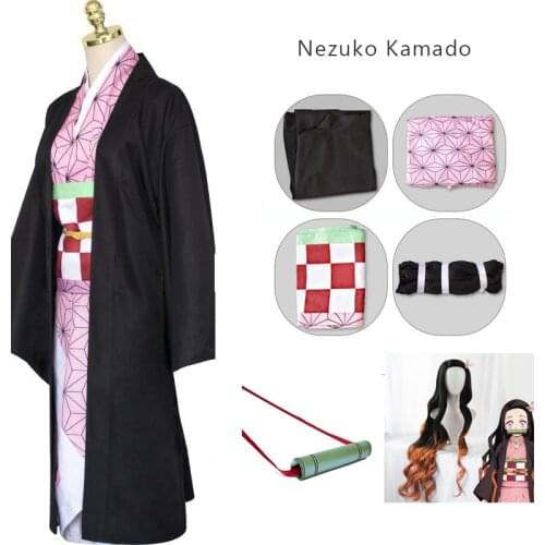 Demon Slayer Cosplay Nezuko Kamado Costumes Kimetsu no Yaiba Cosplay Costumes Japan Anime Kimono Comic Con Dress Wig Props