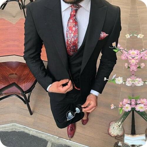 Handsome Groomsmen Peak Lapel Groom Tuxedos Mens Wedding Dress Man Jacket Blazer Prom Dinner (Jacket+Pants+Tie+Vest) A320