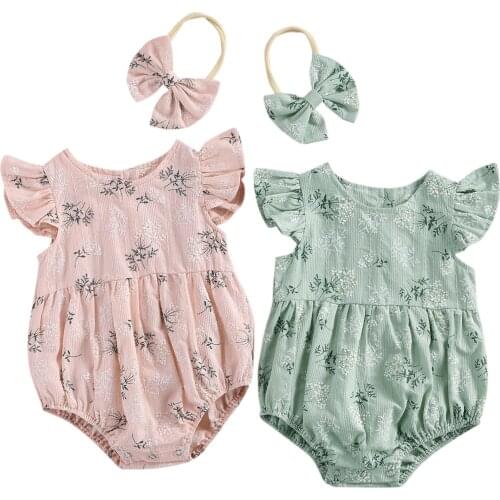 0-24M Summer Flower Newborn Infant Baby Girls Romper Ruffles Floral Sleeveless Jumpsuit Sunsuit Costumes Outfits