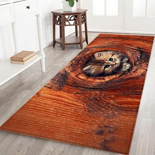 Cute Cat Pattern Washable Non-slip Long Kitchen Floor Mat Bathroom Entrance Door Mat Bedroom Living Room Bedside Area Rugs