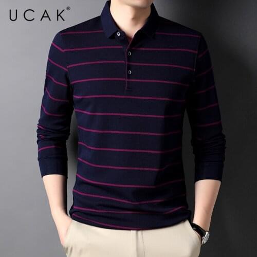 UCAK Brand Casual Pure Cotton Turn-down Collar T Shirt Men Clothes Autumn New Arrivals Streetwear Long Sleeve T-Shirts U5678