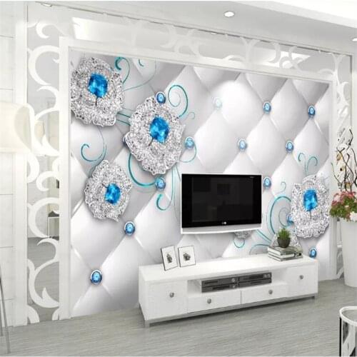 Mural Custom wallpaper papel de parede 3D blue diamond jewelry flower soft pack TV background wall papel de pared tapeta