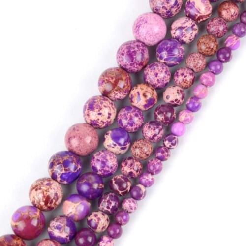 Natural Round Purple Sea Sediment Turquoises Imperial Jaspers Stone Beads For Jewelry Making Bracelet Jewellery 4 6 8 10mm 15"