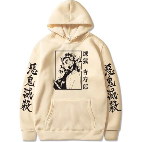 2021 New Arrival Japan Anime Demon Slayer Kyojuro Rengoku The Flame Hashira Pullover Hoodies Kawaii Harajuku Hip Hop Sweatshirt